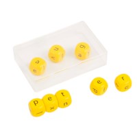 Dice - alphabet symbols | Educo | Play set | Yellow | 18 mm | 8 pieces | LETTERLIJK.
