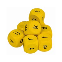 Dice - alphabet symbols | Educo | Play set | Yellow | 18 mm | 8 pieces | LETTERLIJK.