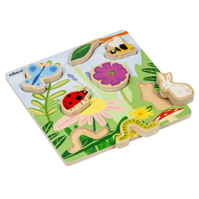 Animal friends – in the garden | Educo | inset puzzle | 7 puzzle pieces | GRIP.