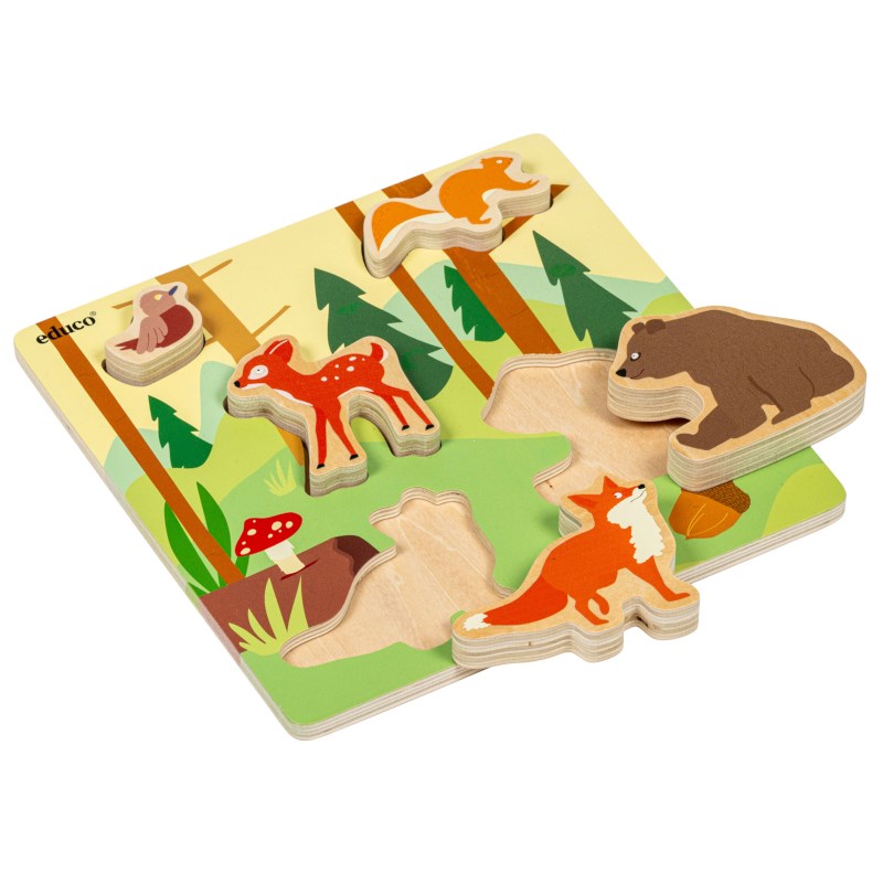 Animal friends – in the forest | Educo | inset puzzle | 5 puzzle pieces | GRIP. 