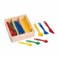 Toy cutlery plastic 24 pcs in wooden box
