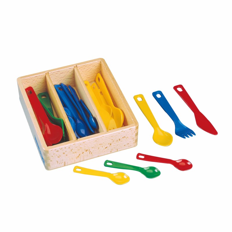 Toy cutlery plastic 24 pcs in wooden box