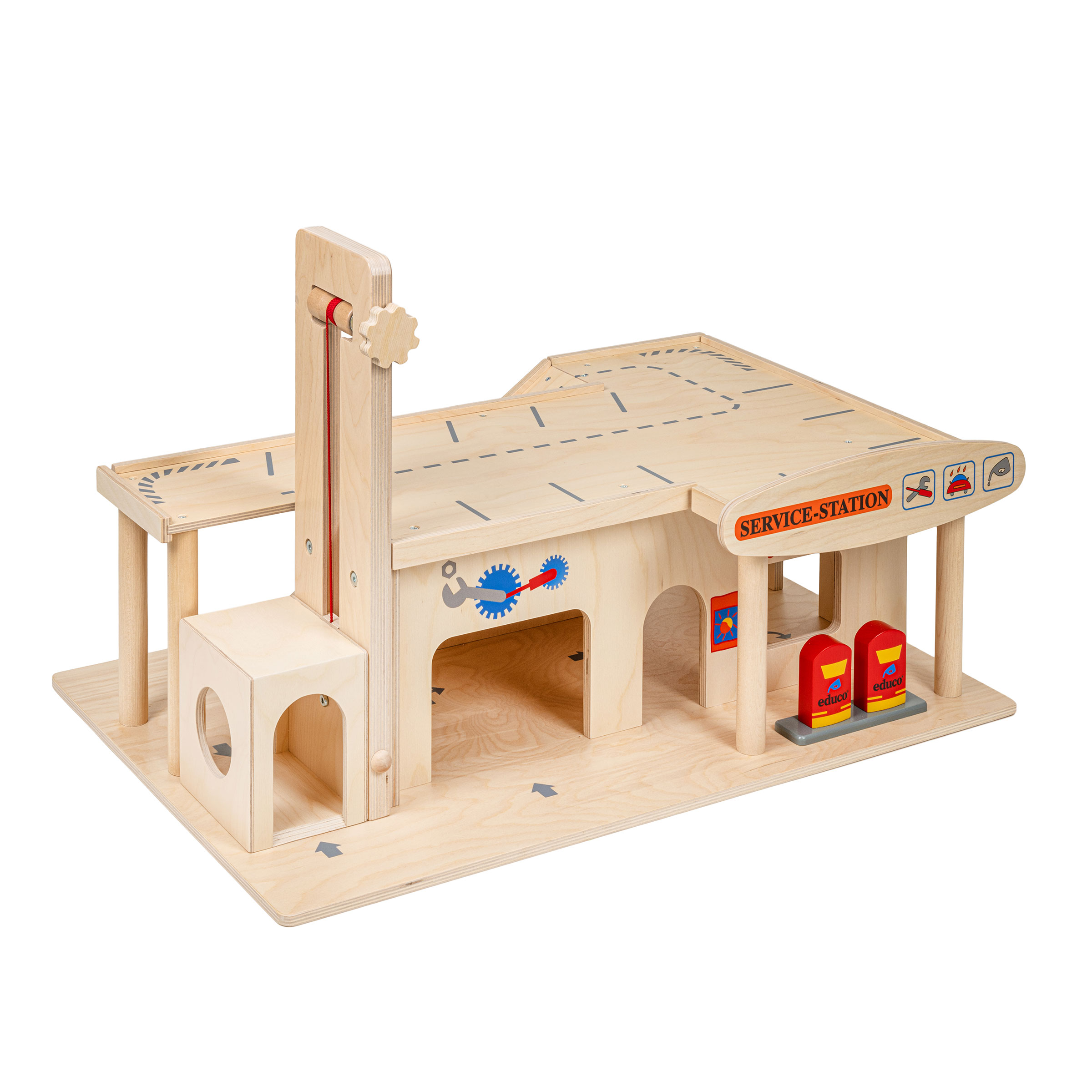 wooden toy garage with lift